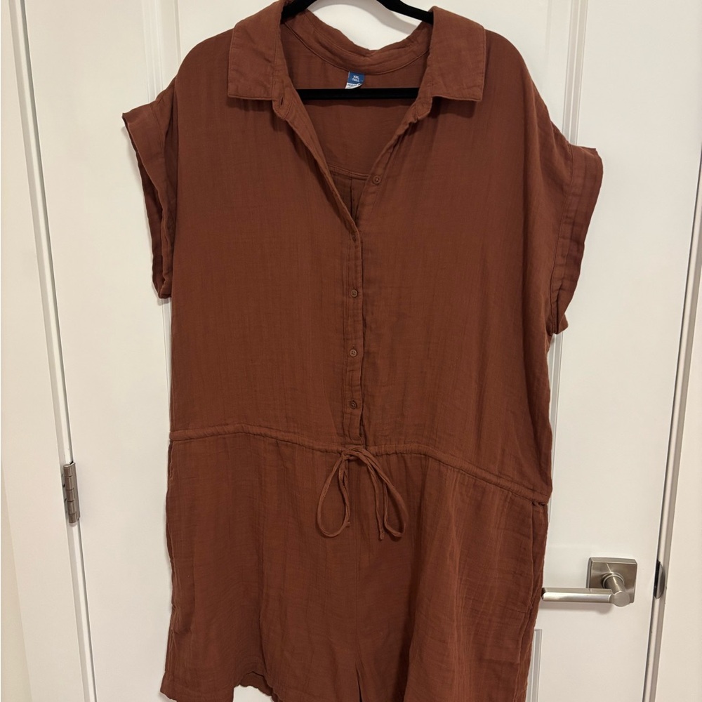 Brown Button-Up Women's Romper